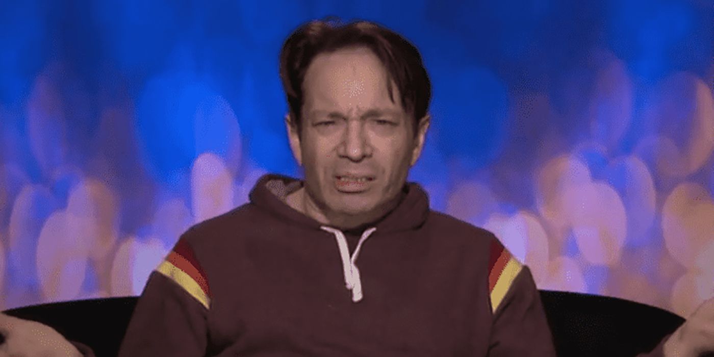 Chris Kattan squinting his eyes in disgust in the diary room on Celebrity Big Brother.