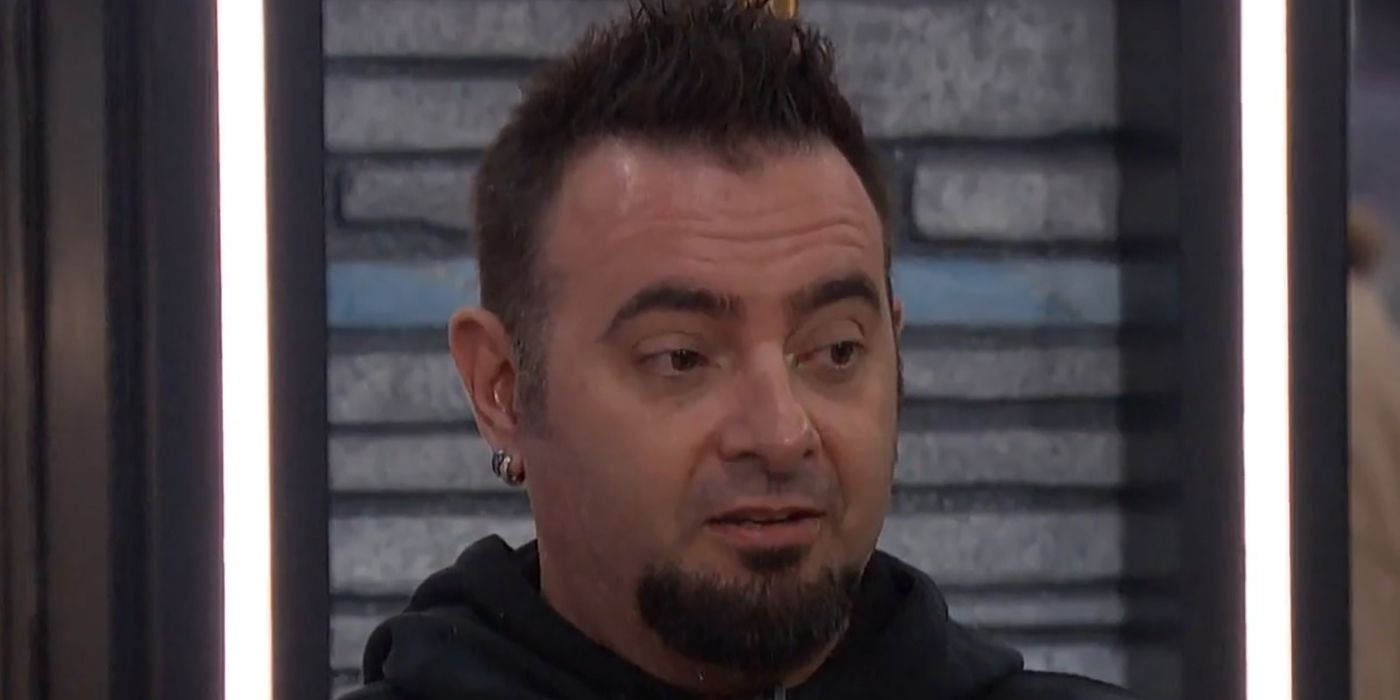 A close up of Chris Kirkpatrick looking upset in Celebrity Big Brother.