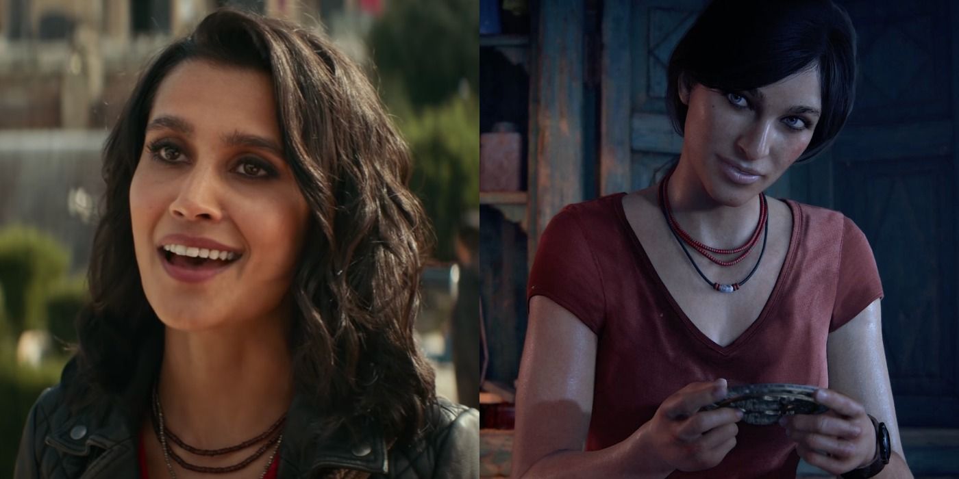 Chloe in the Uncharted movie and game