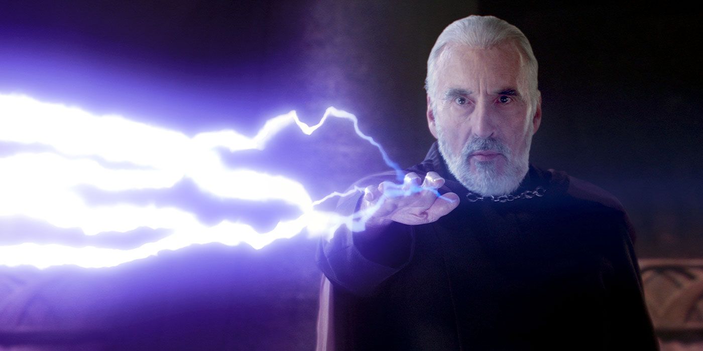 Count Dooku throwing Force Lightning during Star Wars: Attack Of The Clones.