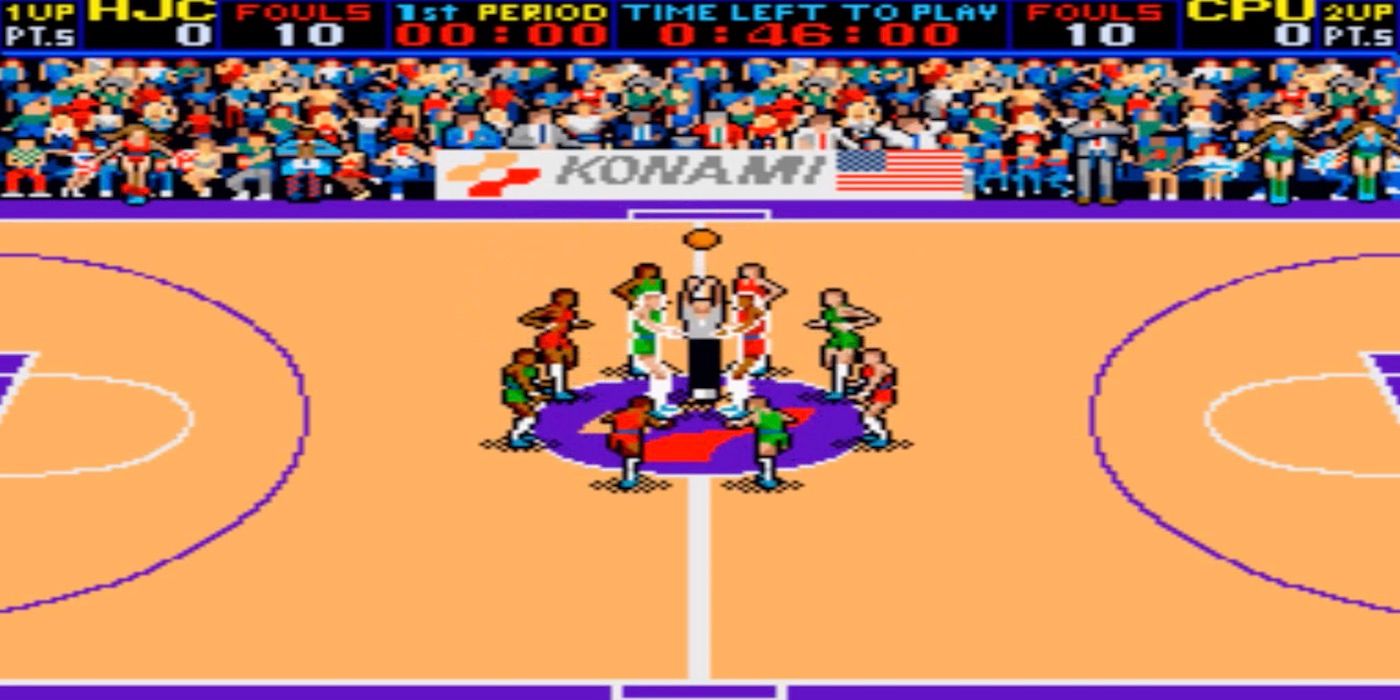 A screenshot of the original arcade version of Double Dribble