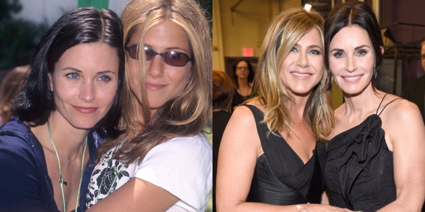 Courteney Cox and Jennifer Aniston in the late 90s and in the 2010s