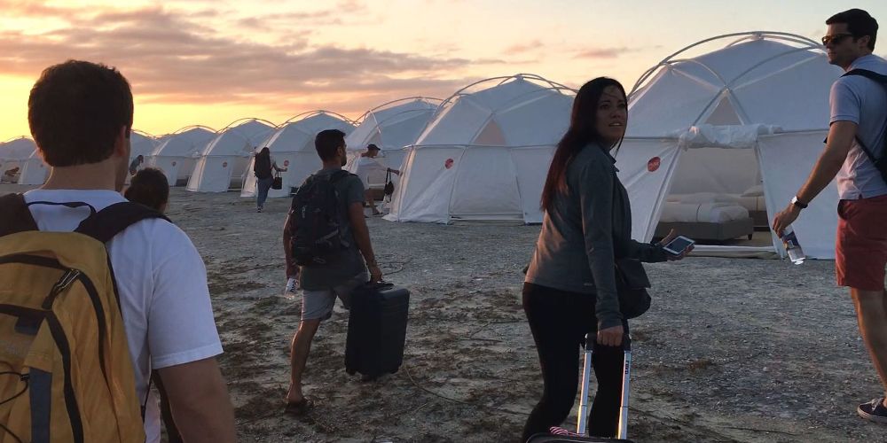 Campers arrive on Fyre Island in Fyre Fraud