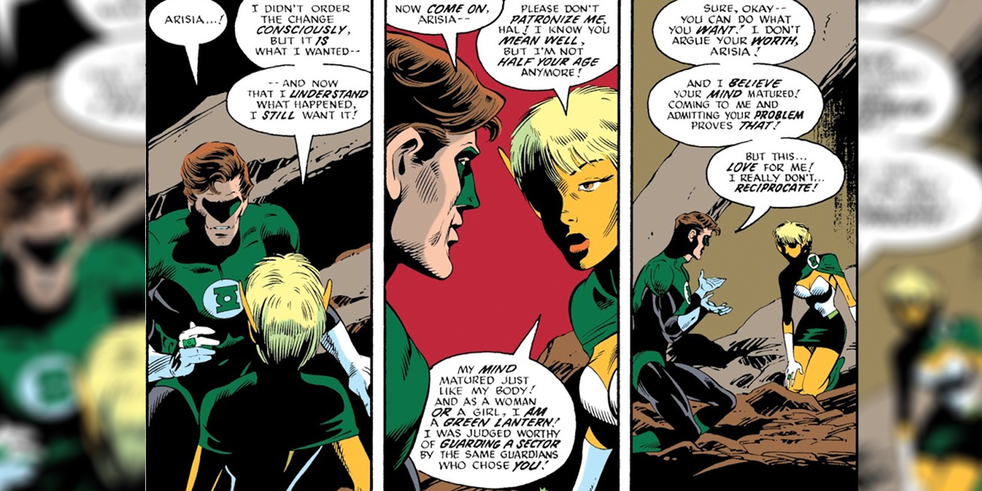 Hal Jordan and Arisia Rrab in Green Lantern Corps #206.