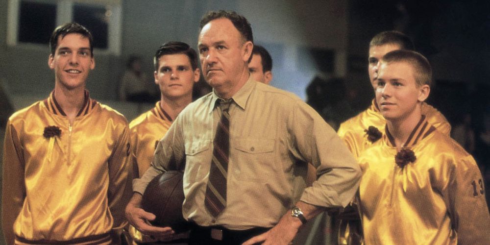 Coach Dale poses with his team in Hoosiers