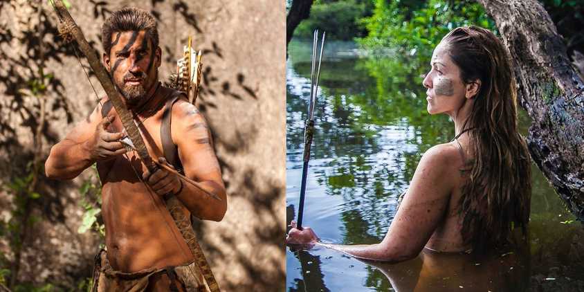 Split image of Naked and Afraid contestants