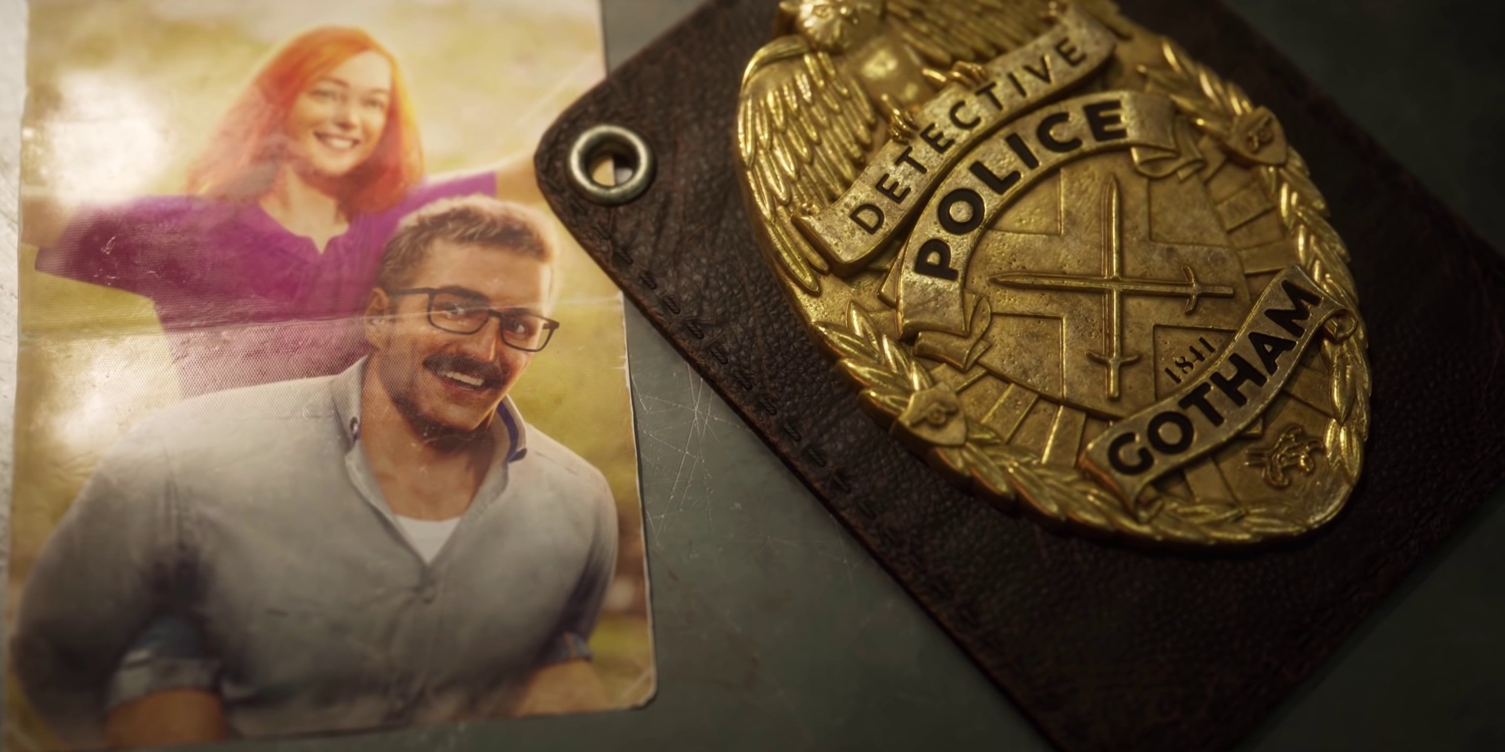 image from the game Gotham Knights showing a picture of Jim and Barbara Gordon and a GCPD badge