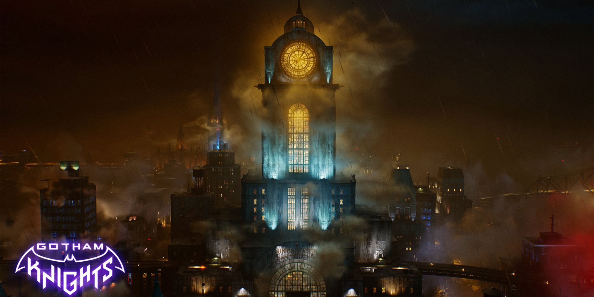 image from the game Gotham Knights showing the new Bat-Family HQ in a clocktower called The Belfry 