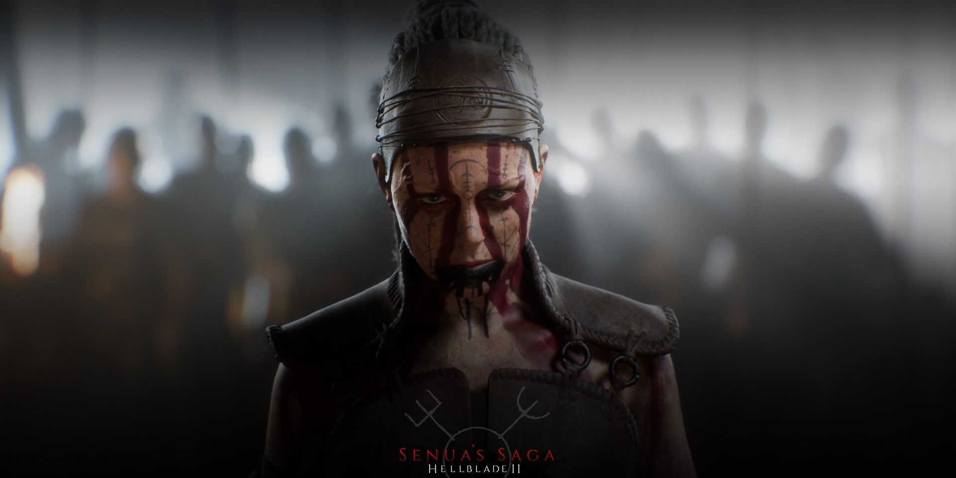Image from the game Senua's Saga Hellblade II showing Senua covered in tribal face paint