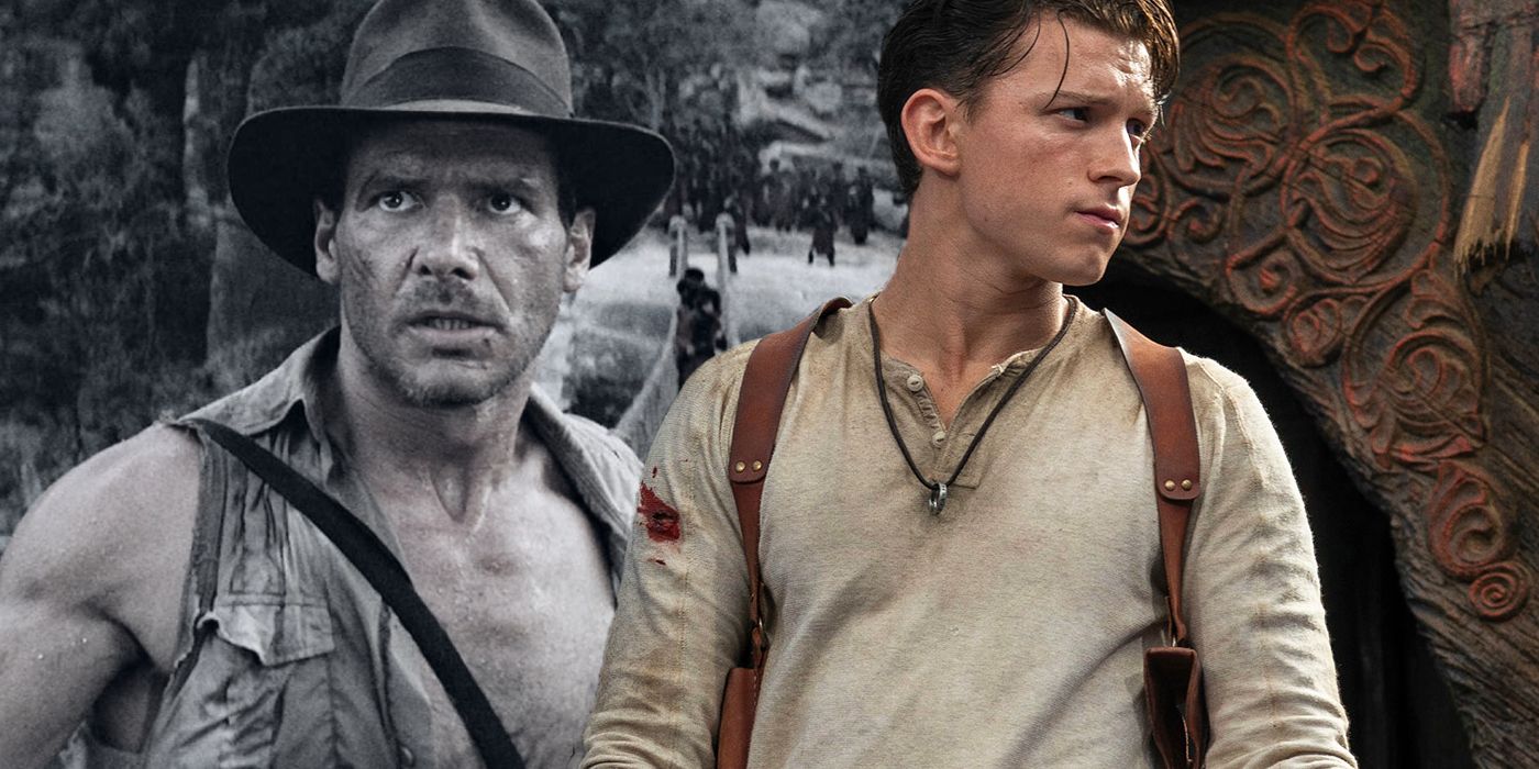Harrison Ford as Indiana Jones and Tom Holland as Nathan Drake in Uncharted