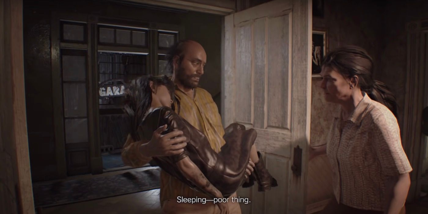 Jack and Marguerite showing their kind nature before getting infected by Eveline at the start of the Daughters DLC for Resident Evil 7: Biohazard