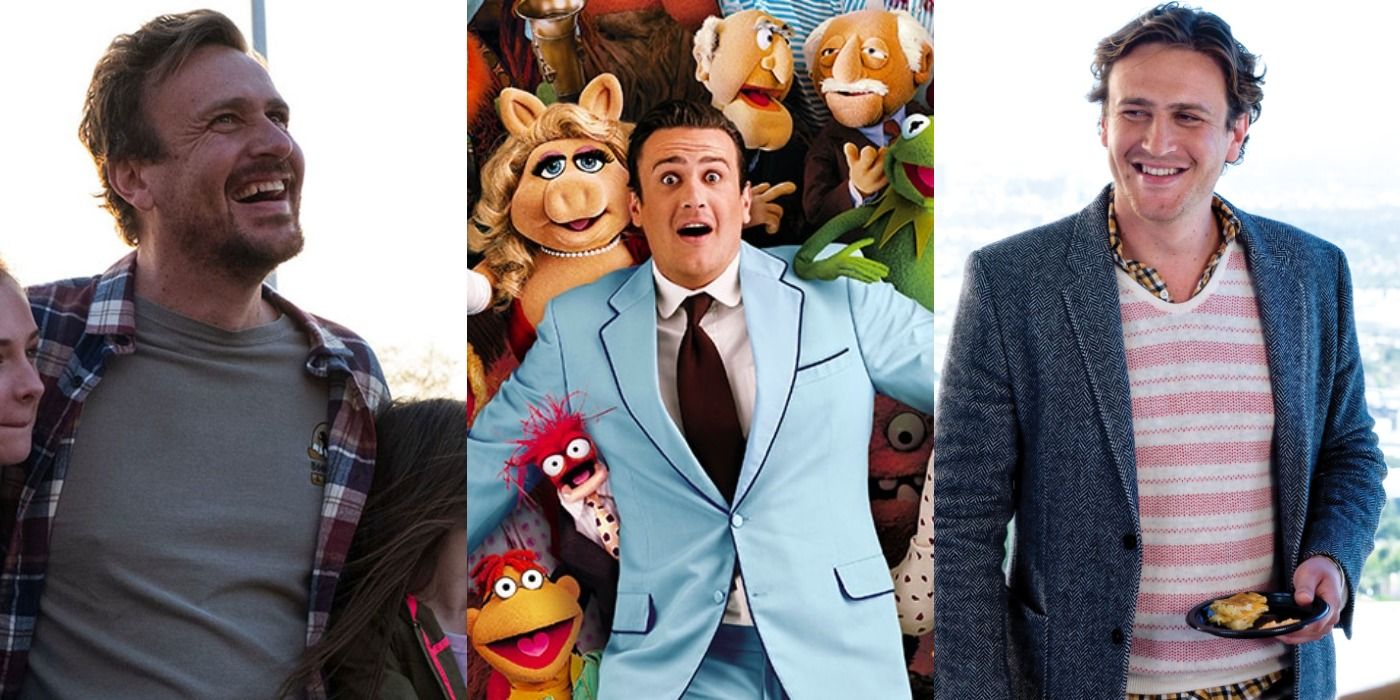 Collage of Jason Segel in I Love You Man, The Muppets, and Our Friend.