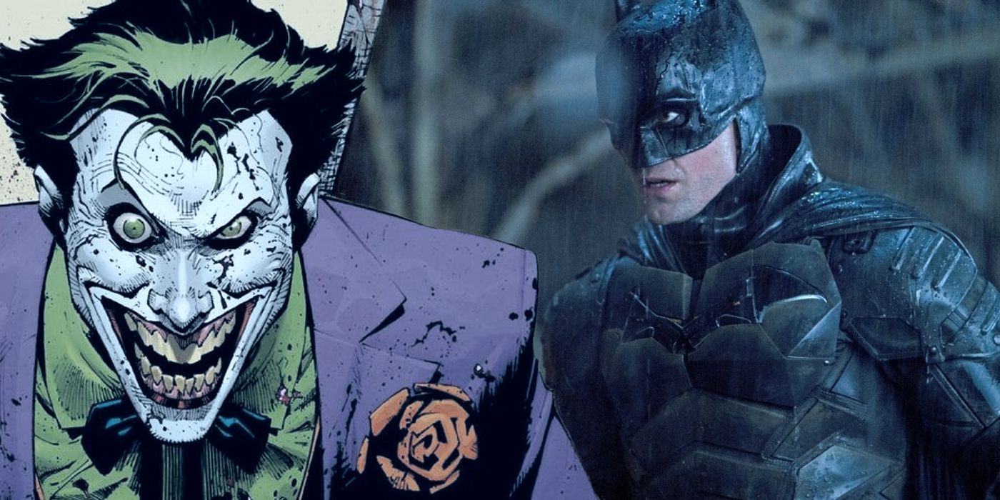 split image of the Joker with Robert Pattinson in The Batman