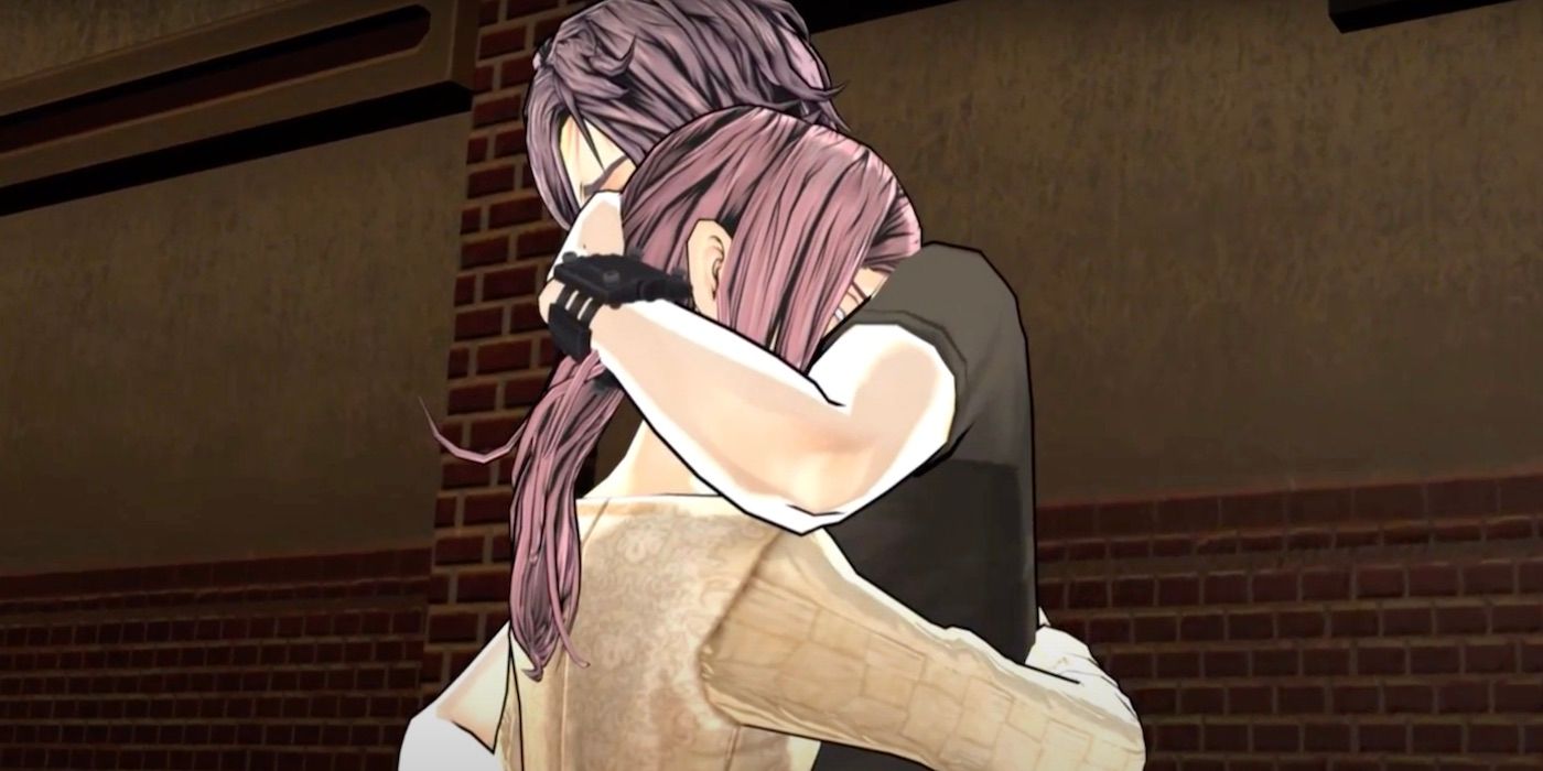 Junpei and Akane hugging in Zero Time Dilemma