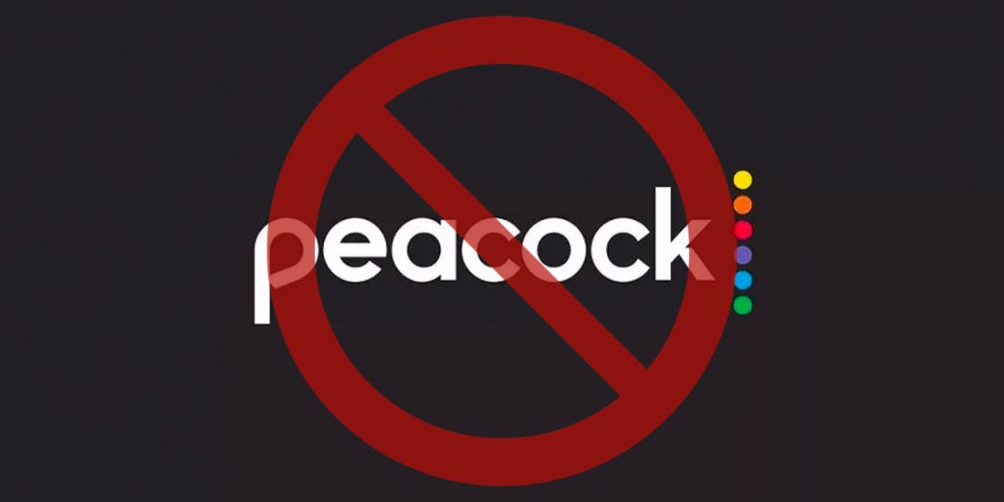 Peacock logo with a 'cancel' icon on top of it