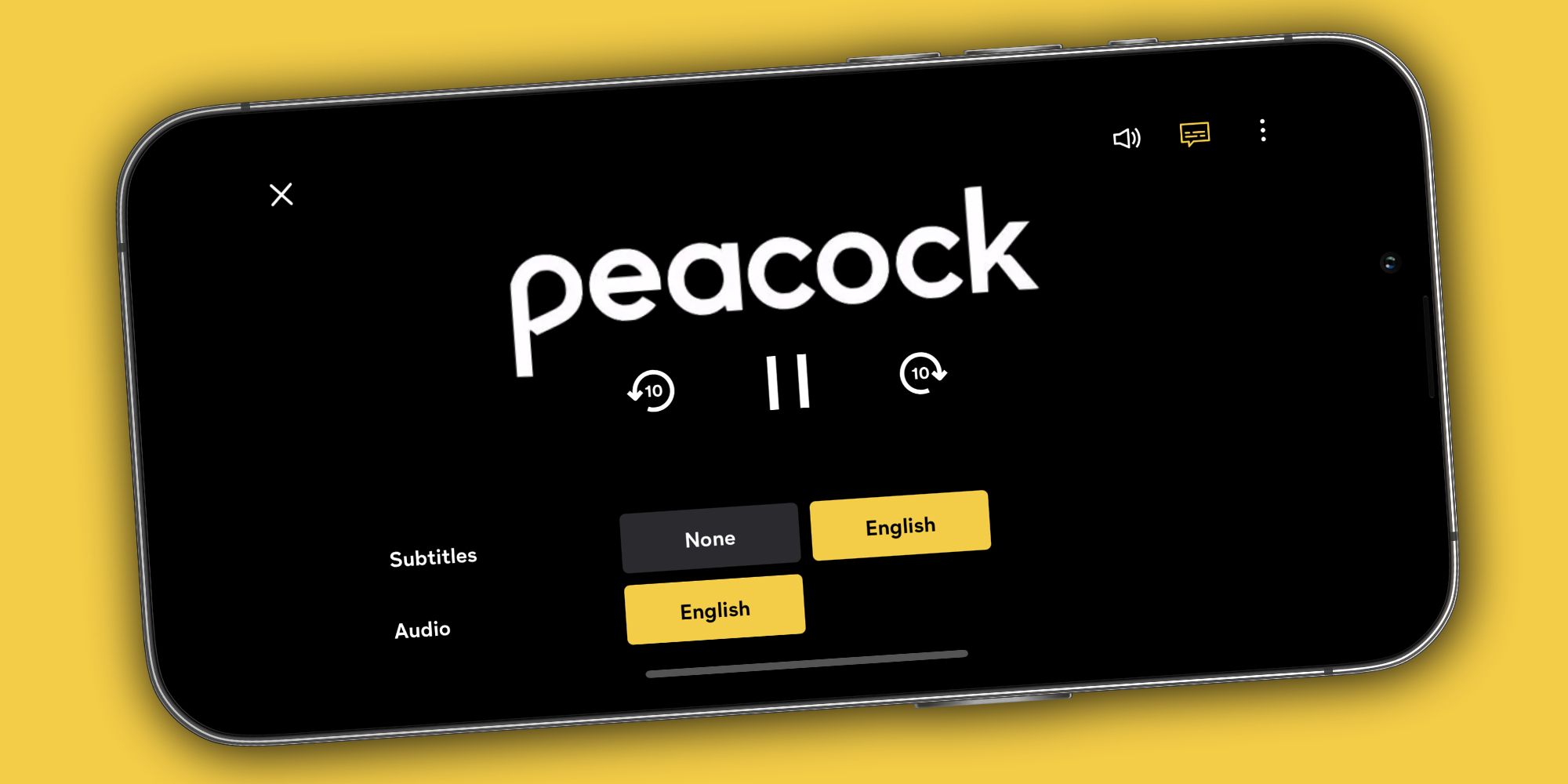 Peacock app with subtitles controls