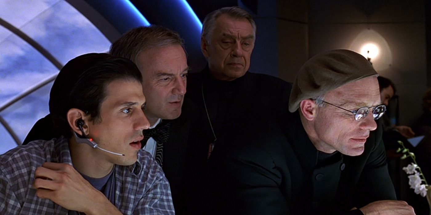 Phillip Baker Hall with Christof in The Truman Show.