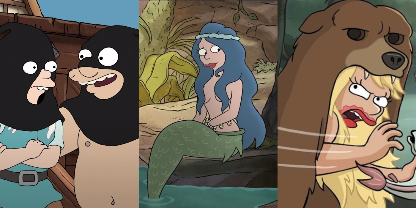 Split image of Bean and Stan, Mora and Ursula from Disenchantment