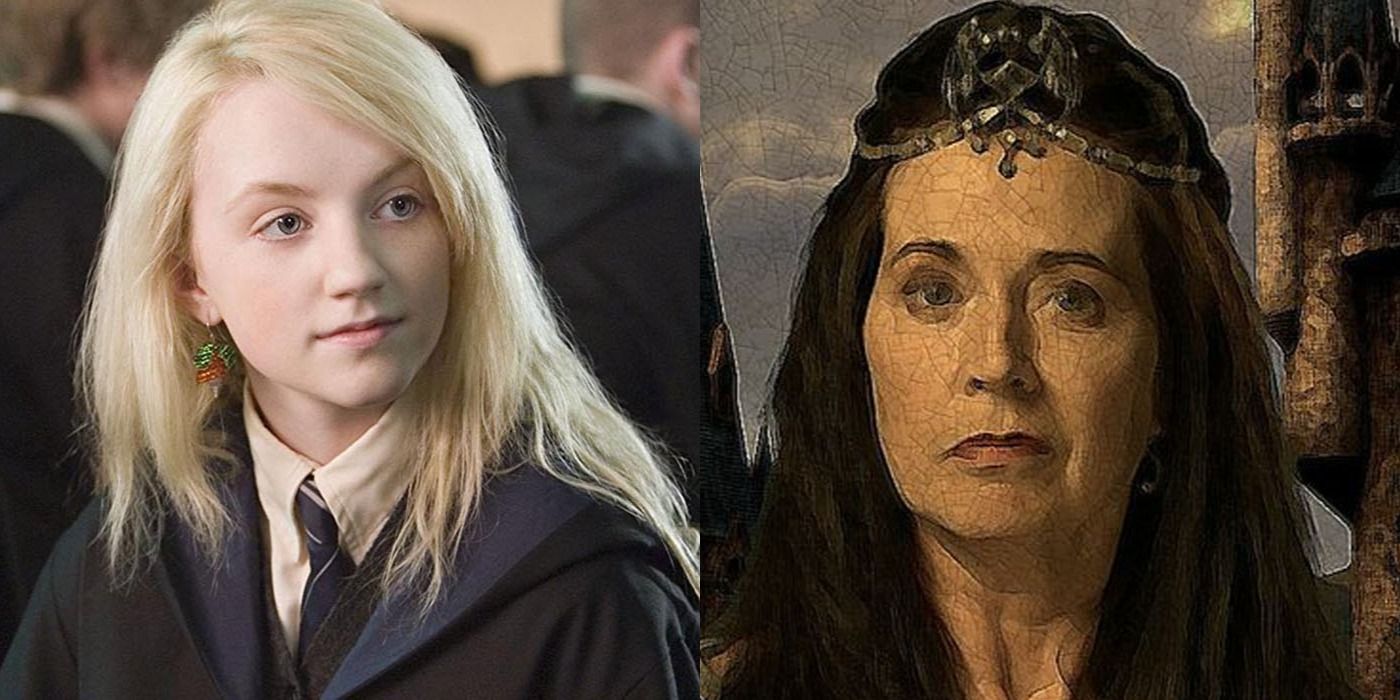 Split image of Luna Lovegood and Rowena Ravenclaw from Harry Potter