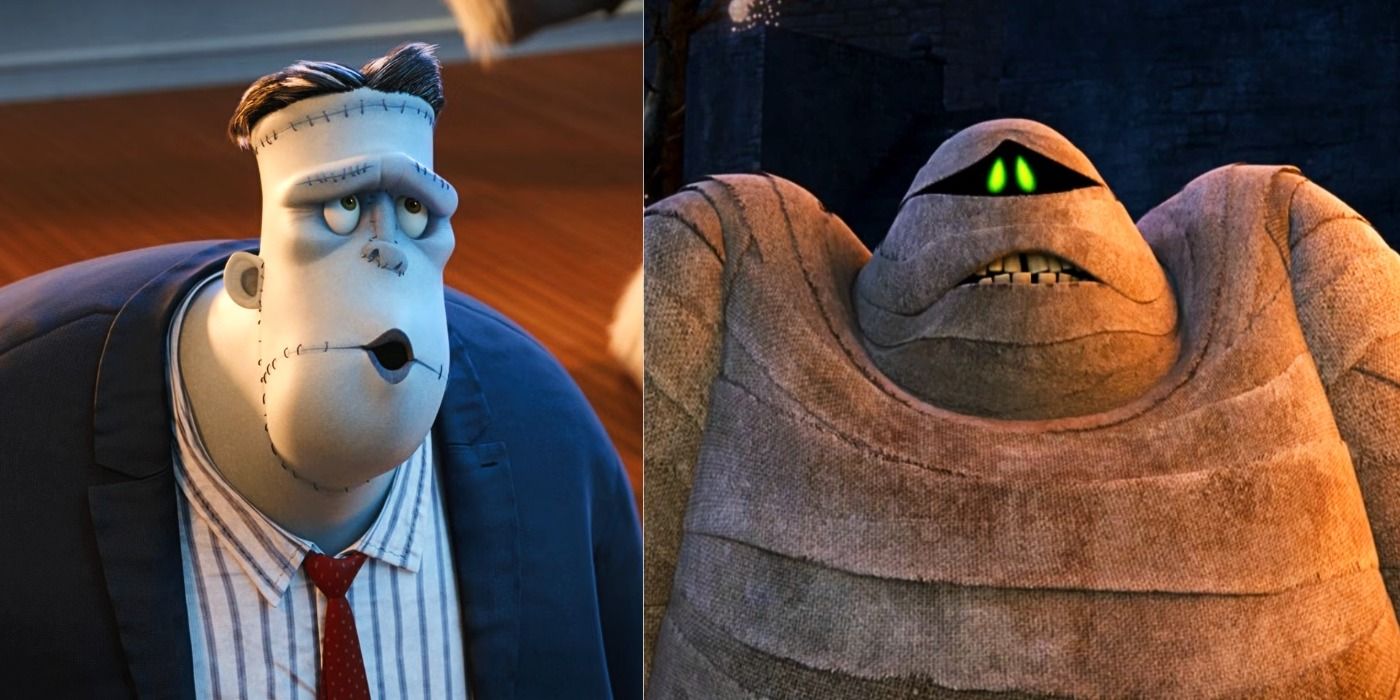 Split image of Frankenstein and Murray the Mummy in Hotel Transylvania