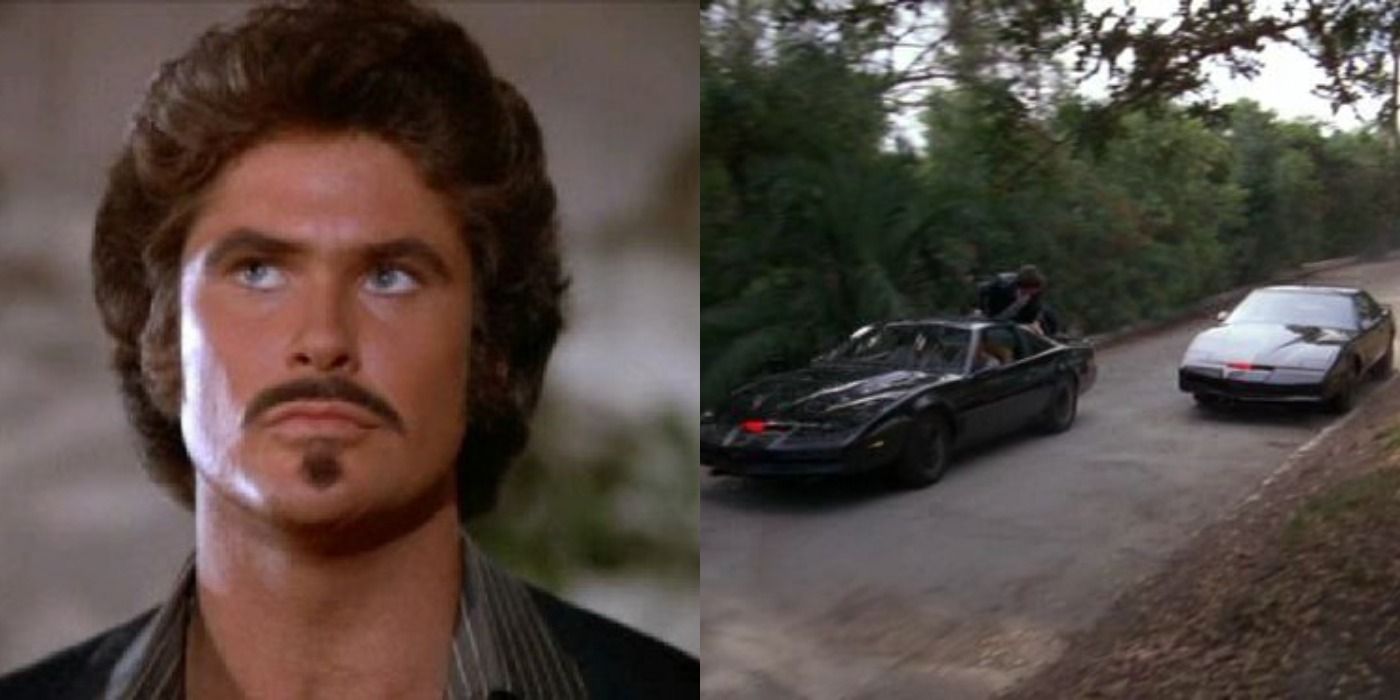 Garthe Knight on left, K.A.R.R. and K.I.T.T. on right with Michael in Knight Rider feature image
