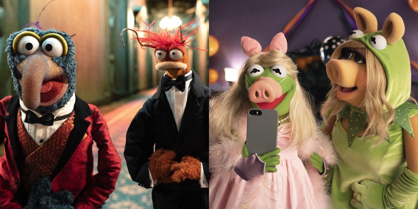 Split image of Gonzo, Pepe, Kermit and Miss Piggy - Muppets