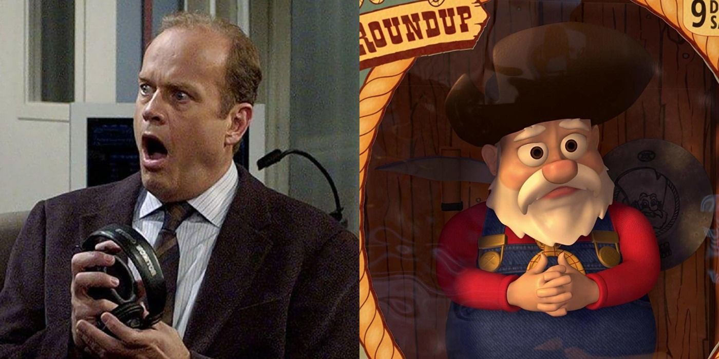 Split image of Frasier Crane, and Stinky Pete from Toy Story 2 - Frasier and Disney