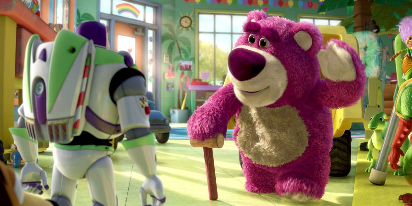 Lotso greeting Buzz at the daycare in Toy Story 3