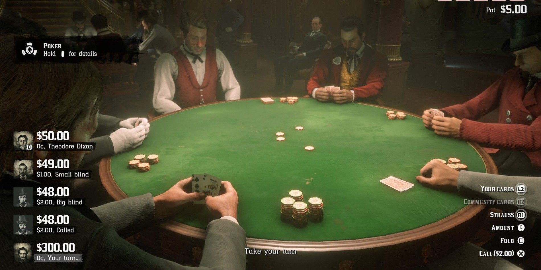 The only way to play poker in RDR 2 is to find a table, which thankfully isn't too hard.