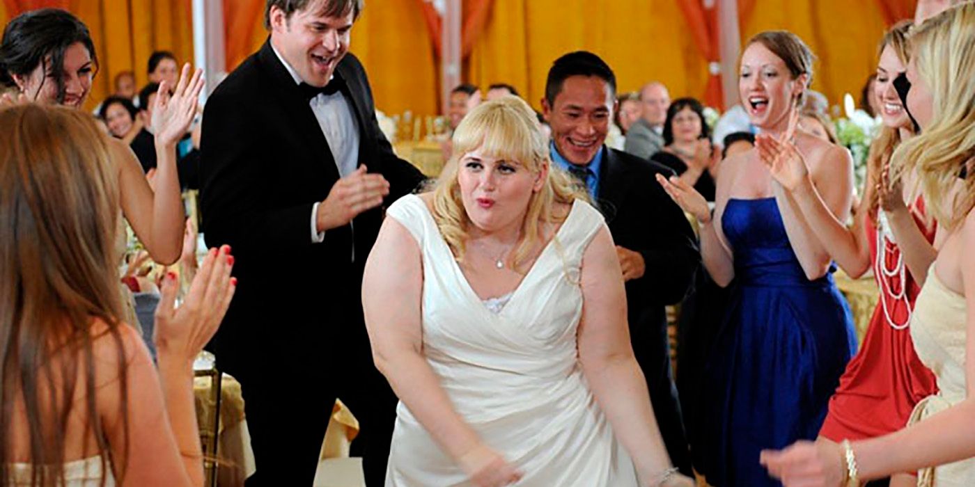 Rebel Wilson dancing in a wedding dress in Bachelorette.