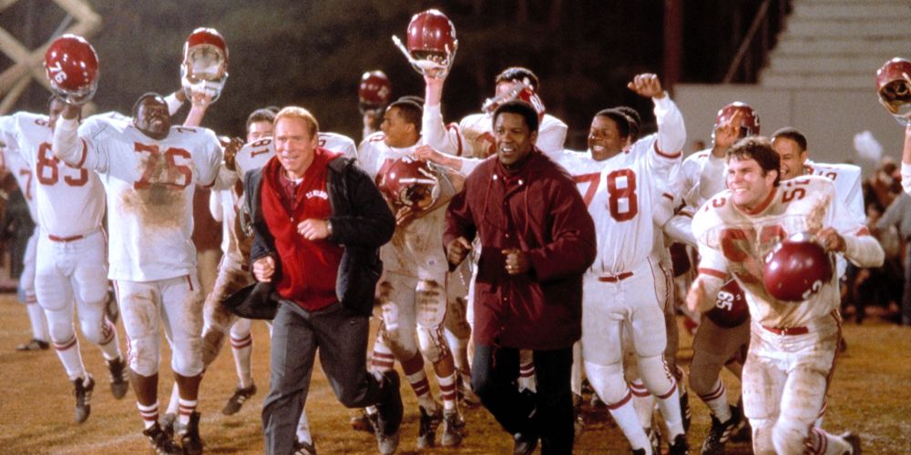 The Titans run off the field in victory in Remember the Titans