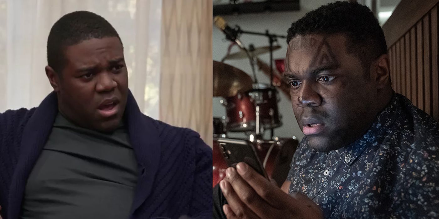 Split image of Sam Richardson in Curb Your Enthusiasm and The Afterparty.