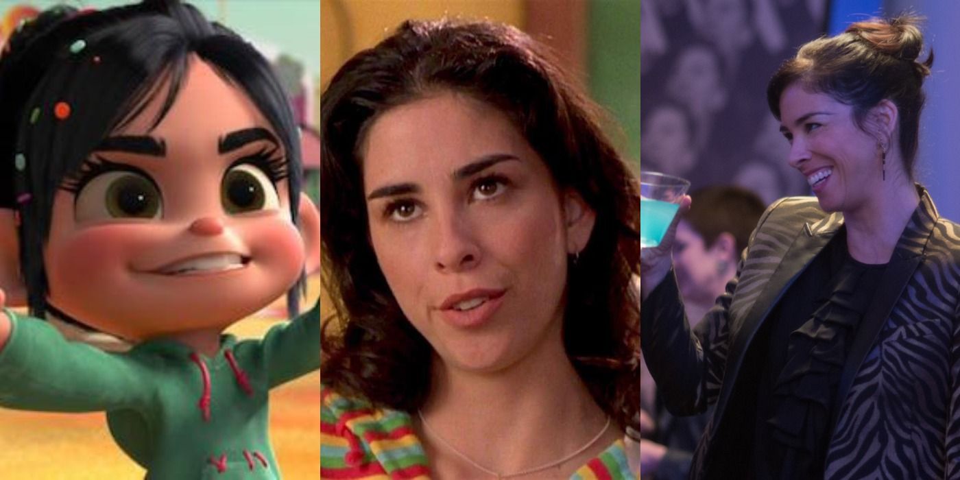 Sarah Silverman collage from Something About Mary, Popstar, and Wreck-It Ralph