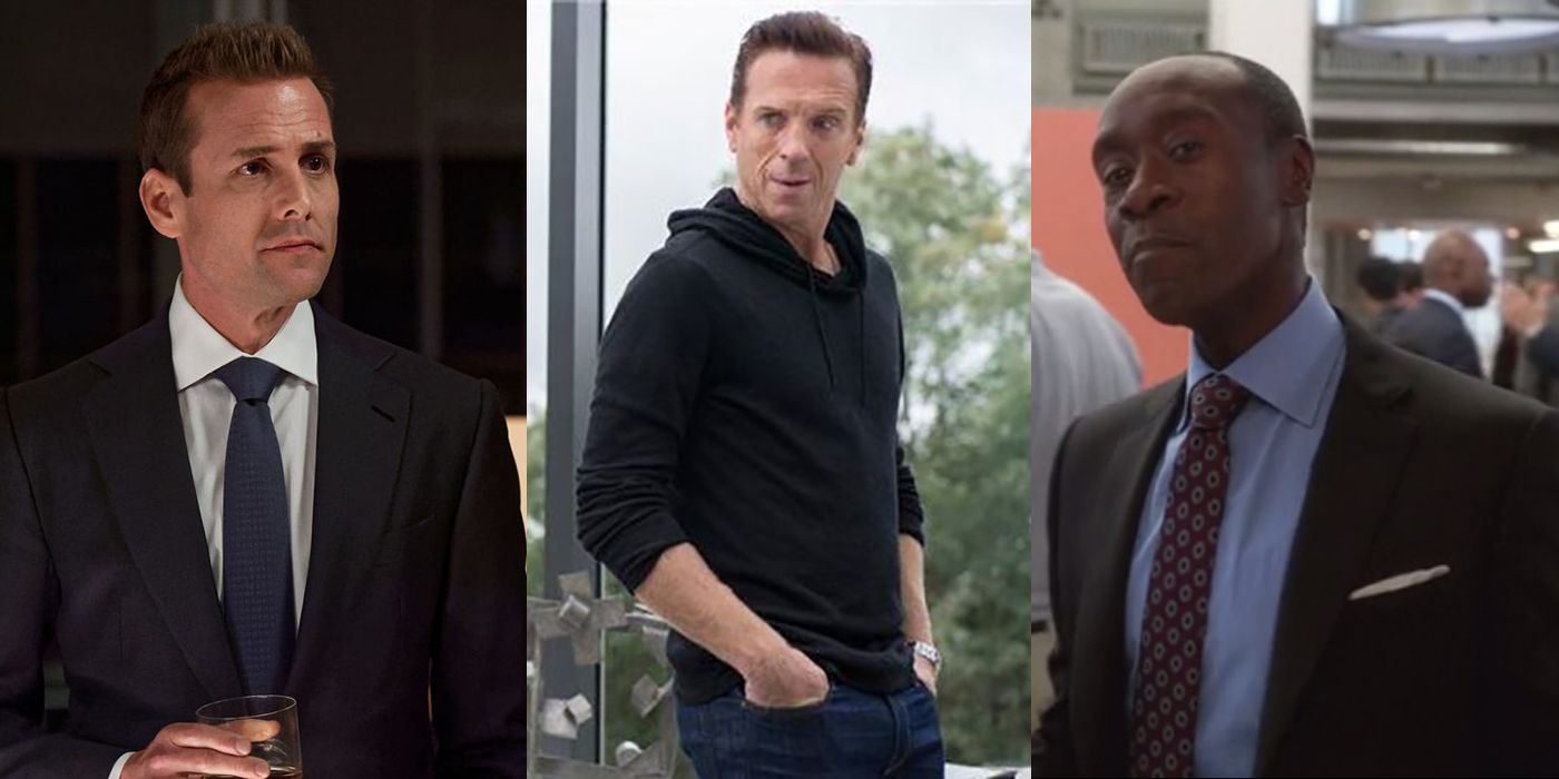 Split image of Harvey from Suits, Axe from Billions, and Mary from House of Lies.