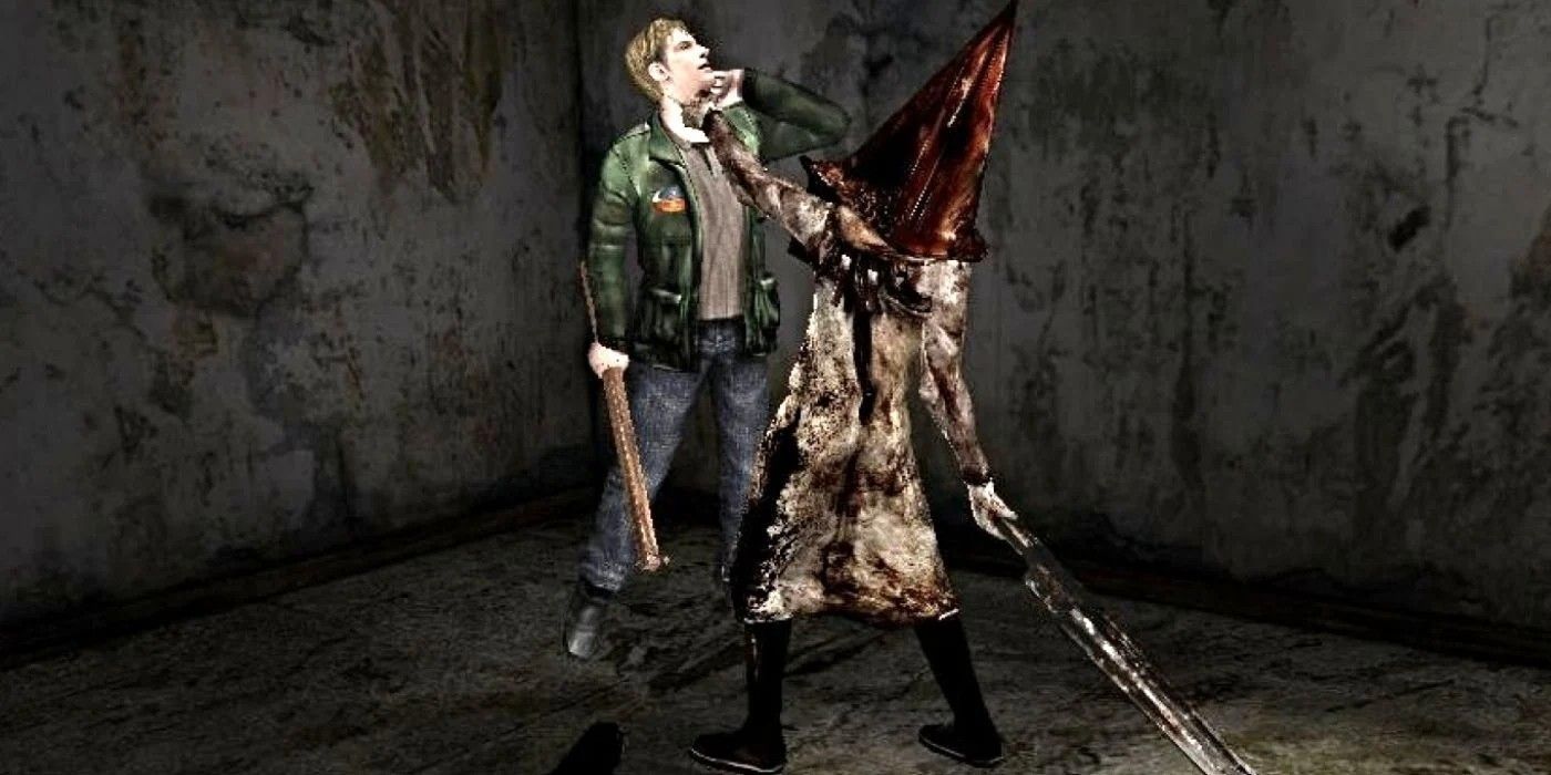 James siendo atacado por el jefe de Pyramid Head en Silent Hill 2.