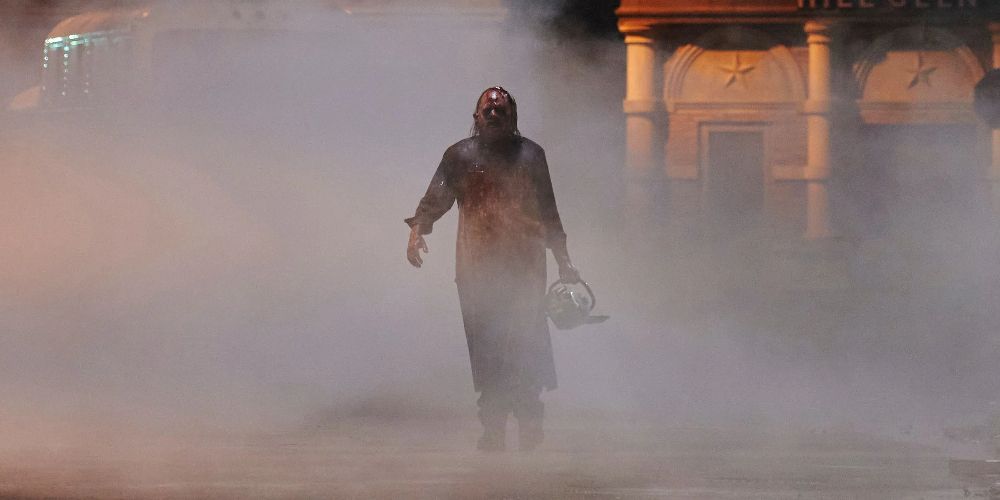 Leatherface emerges from the fog in Texas Chainsaw Massacre 2022