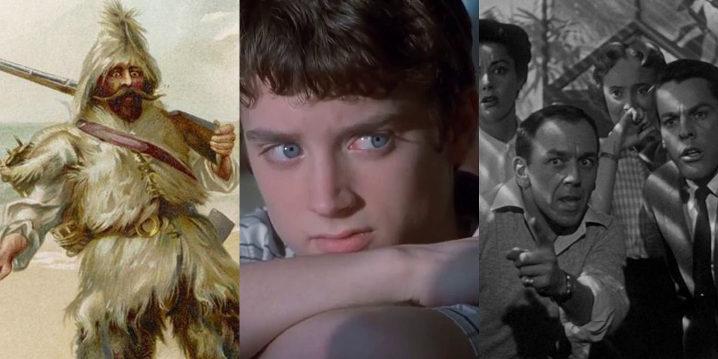 Split image of Robinson Crusoe, Invasion of the Bodysnatchers, and Elijah Wood in The Faculty.