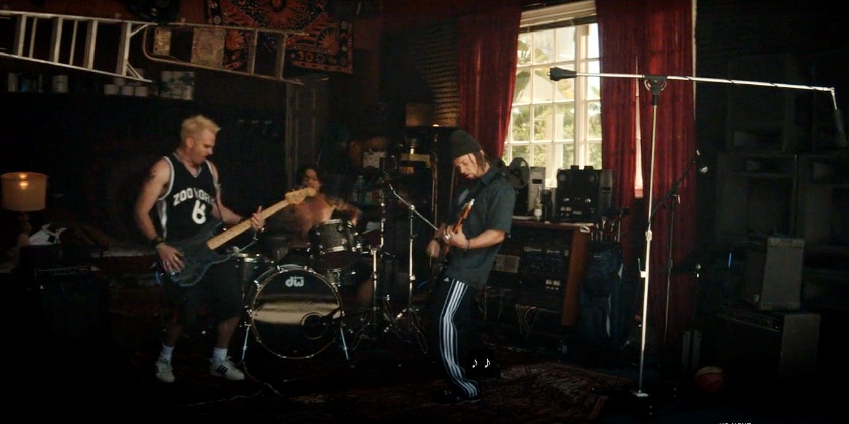 Tommy Lee playing with a band in his garage in Pam and Tommy Episode 1, &quot;Drilling and Pounding.&quot;