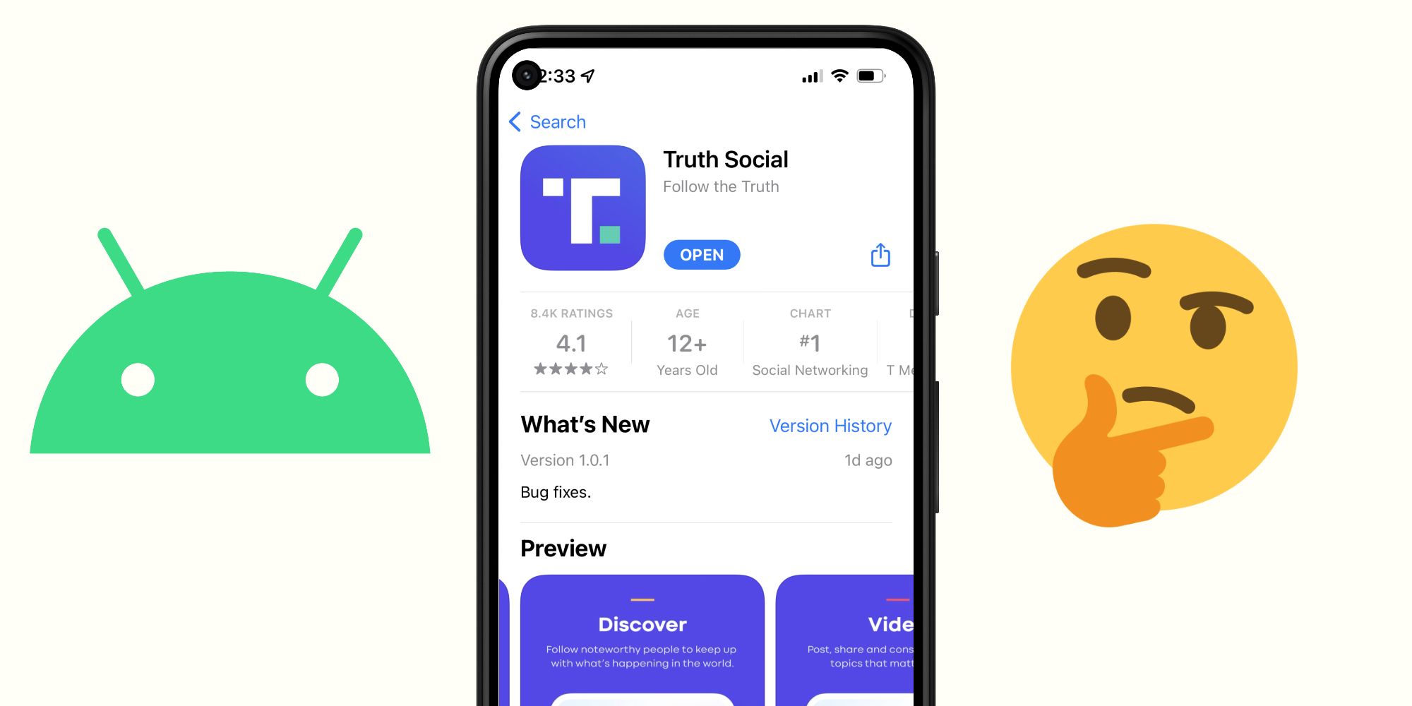 Truth Social app next to the Android logo