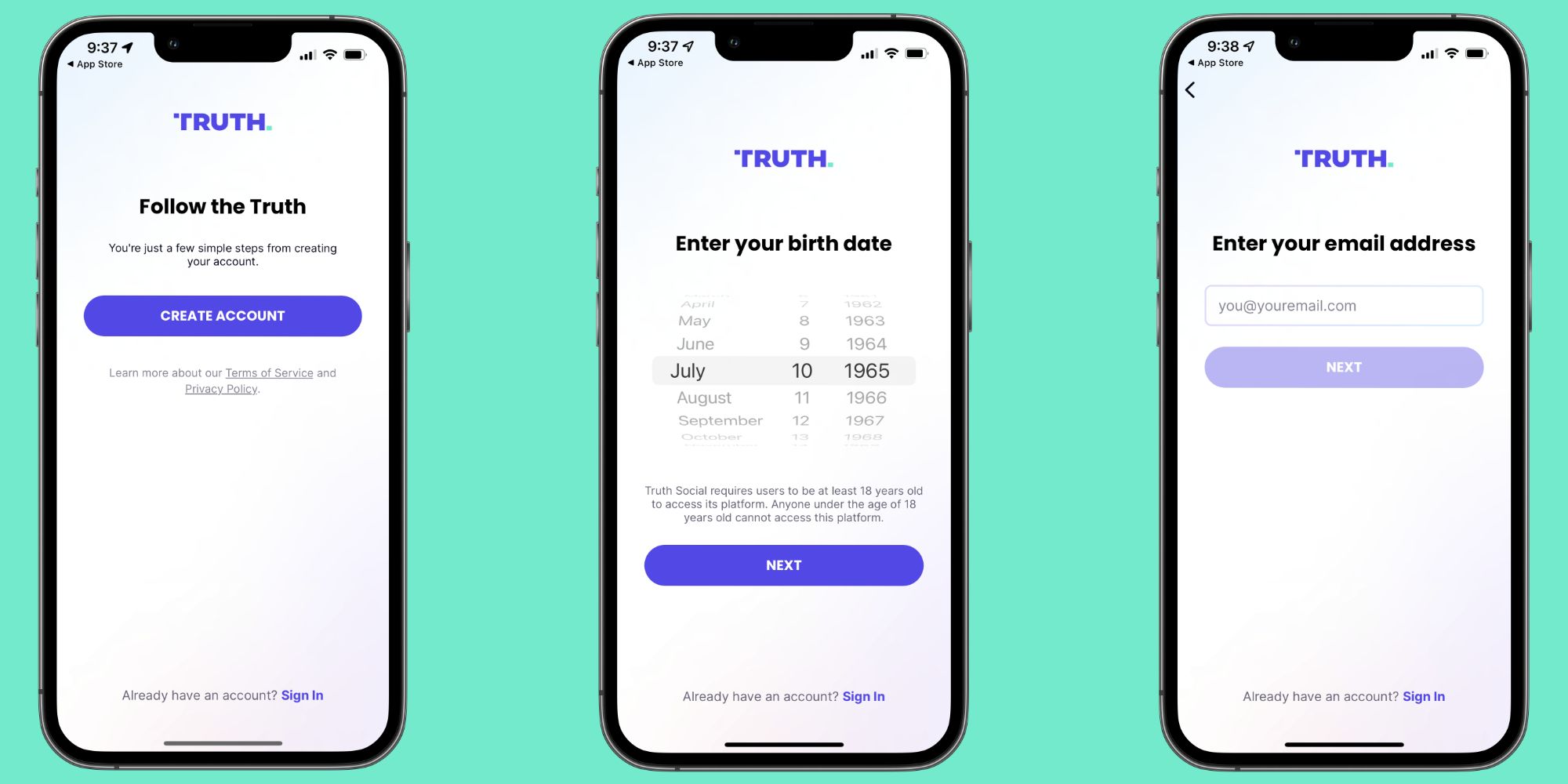 Mendaftar untuk Truth Social di aplikasi iPhone