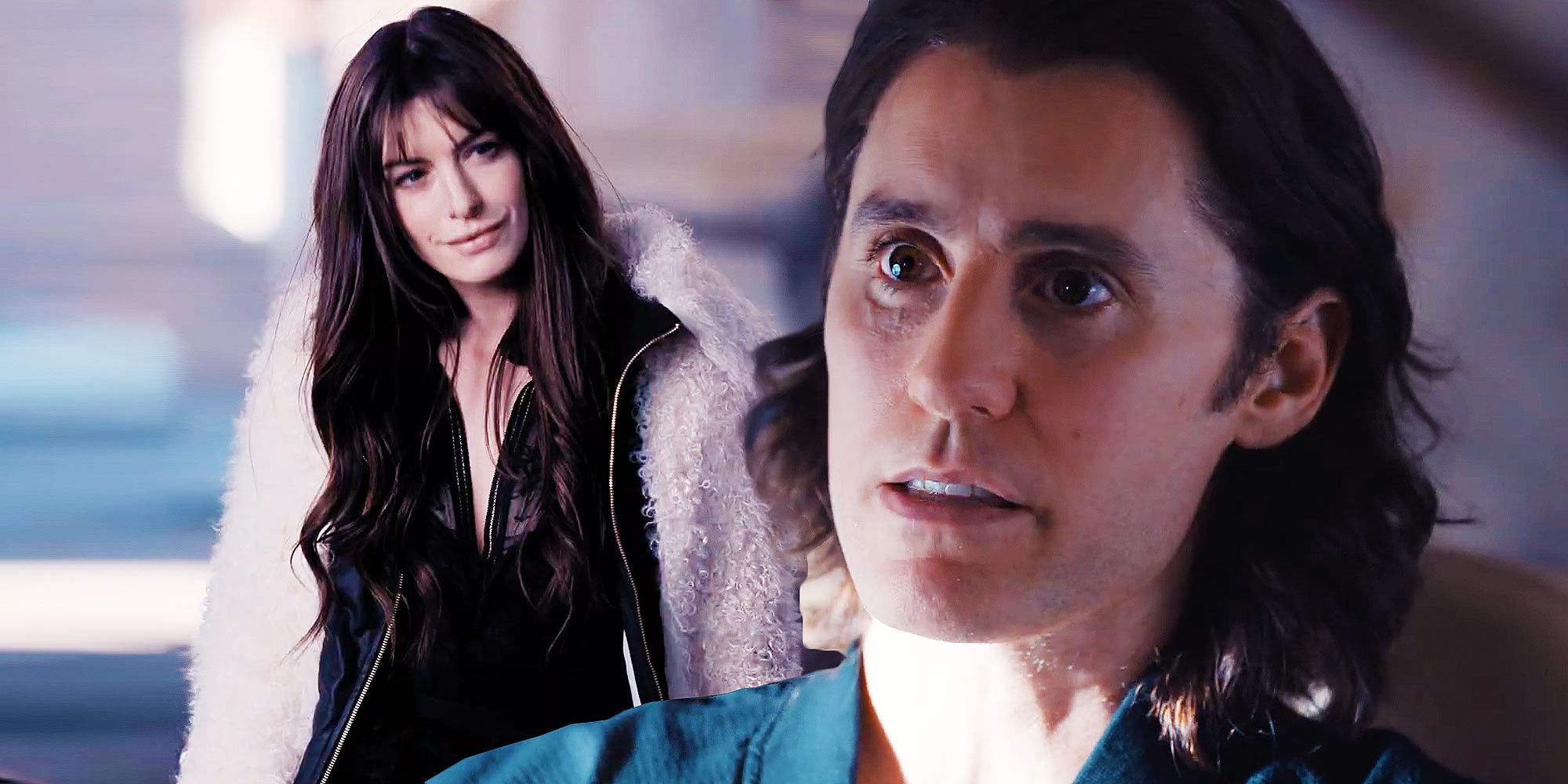 Blended image showing Anne Hathaway and Jared Leto in WeCrashed