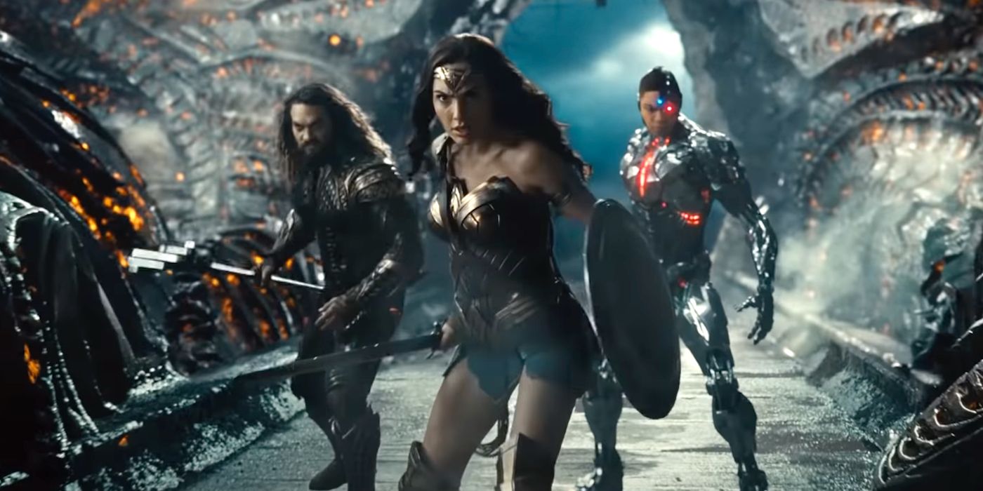 Wonder Woman, Aquaman, and Cyborg fight in Zack Snyder's Justice League