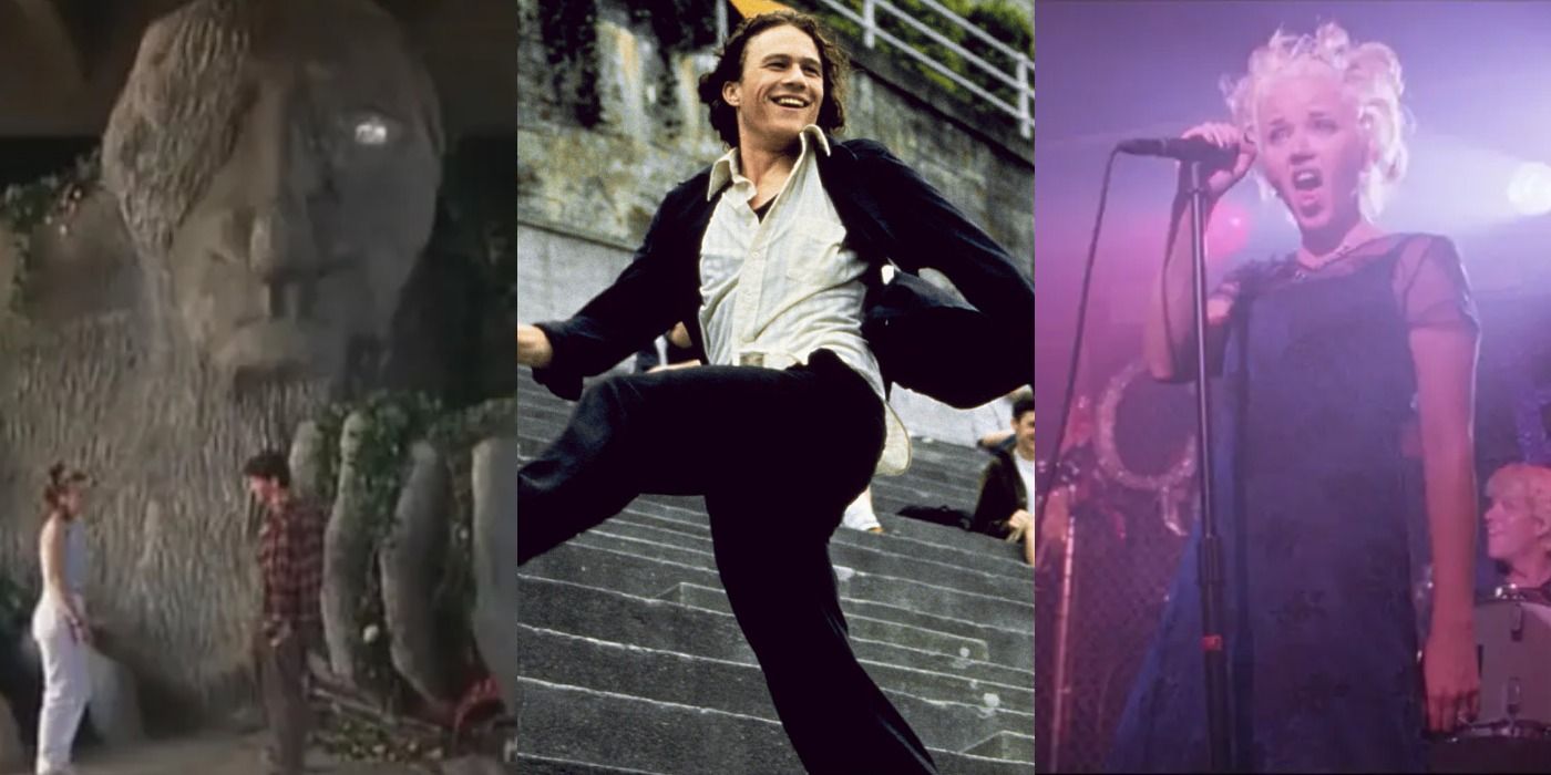 Collage of Heath Ledger singing, Letters to Cleo, and the Seattle troll in 10 Things I Hate About You.