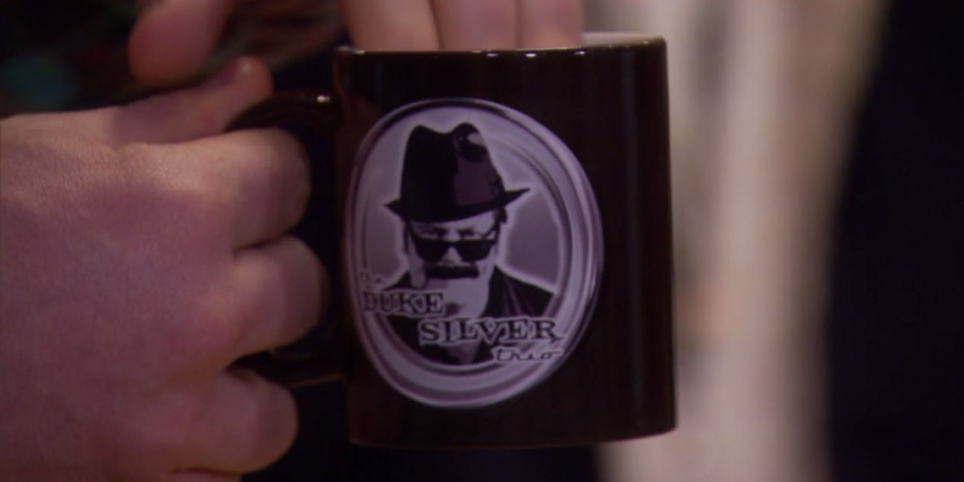 A Duke Silver coffee mug on Parks and Rec