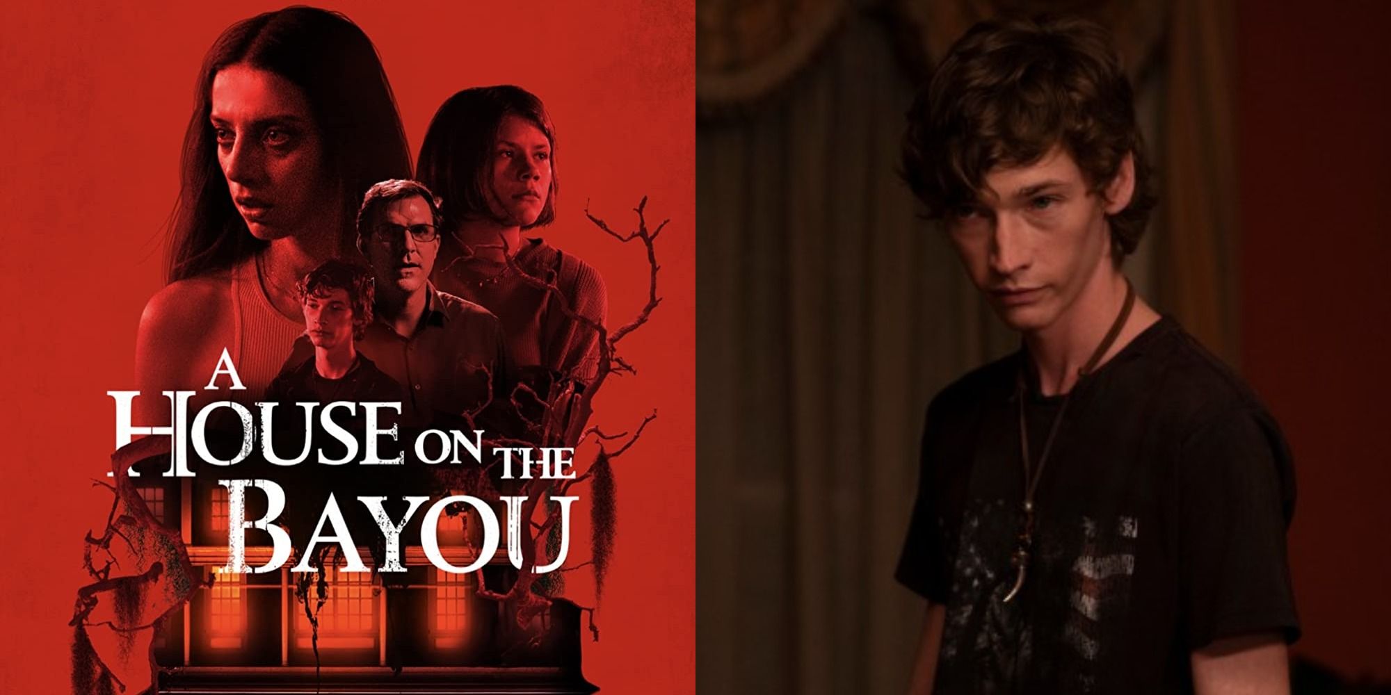 Split image showing a poster ofr A House on the Bayou and Isaac
