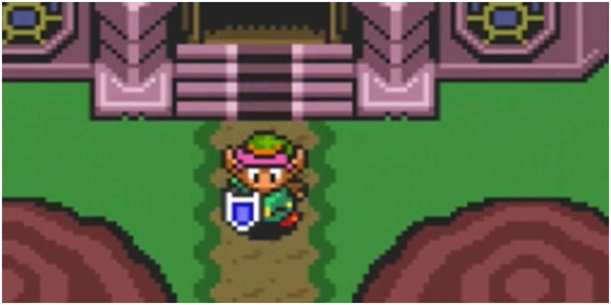 Link outside of a castle in The Legend of Zelda: A Link To The Past