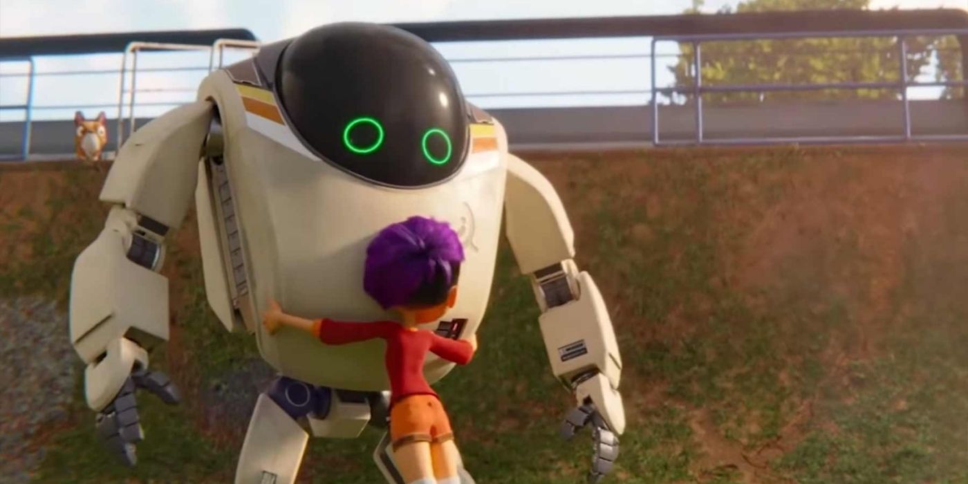 A girl hugging her robot in Next Gen
