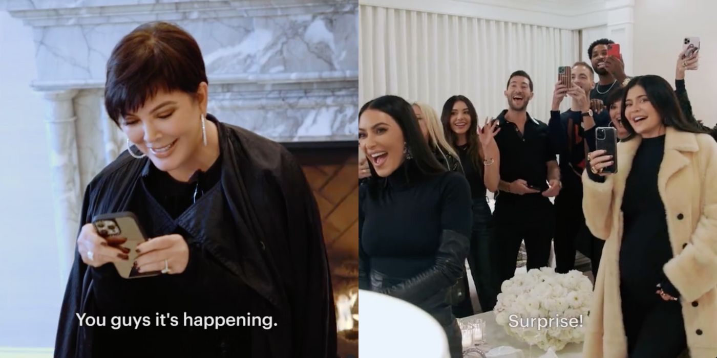 A split image of Kris and the Kardashian family