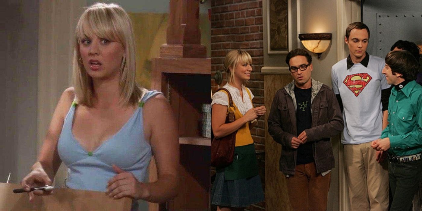 A split image of Penny moving in and the guys helping her on TBBT