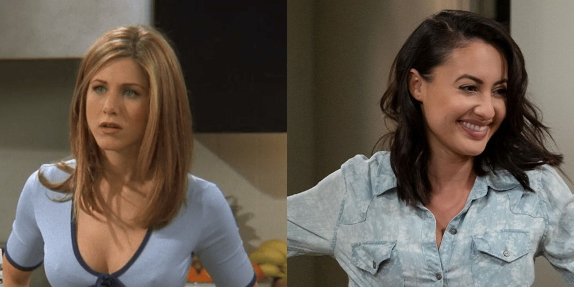 A split image of Rachel in Friends and Valentina in HIMYF